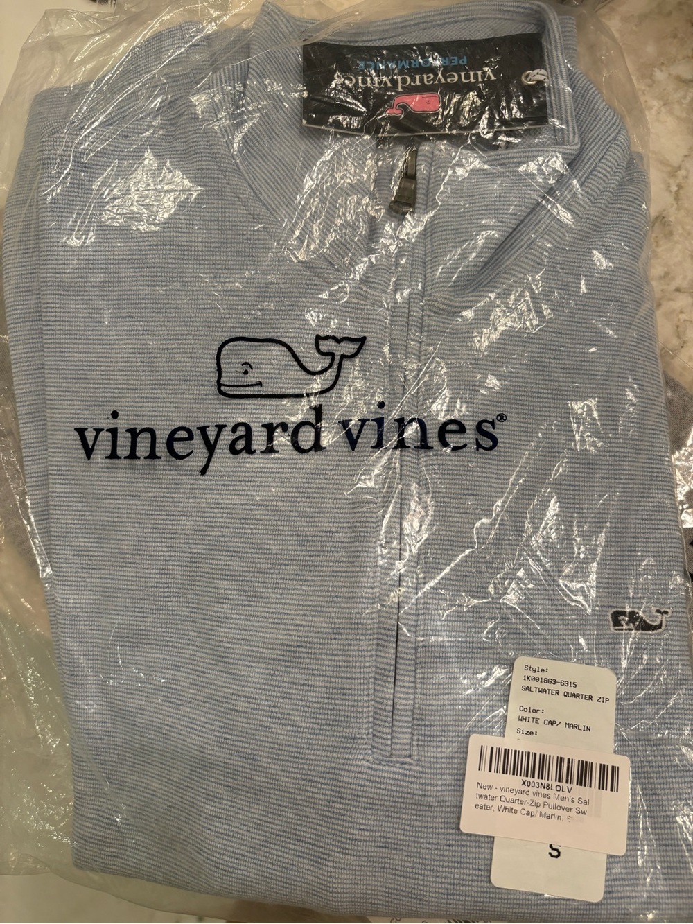 Vineyard Vines Light Blue Striped Performance 1/4 Zip Pullover NWT - Picture 3 of 10